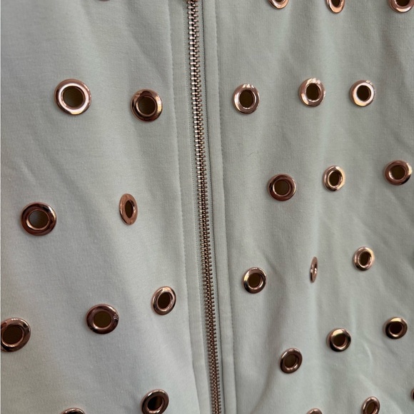 Boston Proper Blush cream Rose Gold Rivets Zip Up Jacket Cardigan S 3/4 Sleeves - Picture 2 of 6